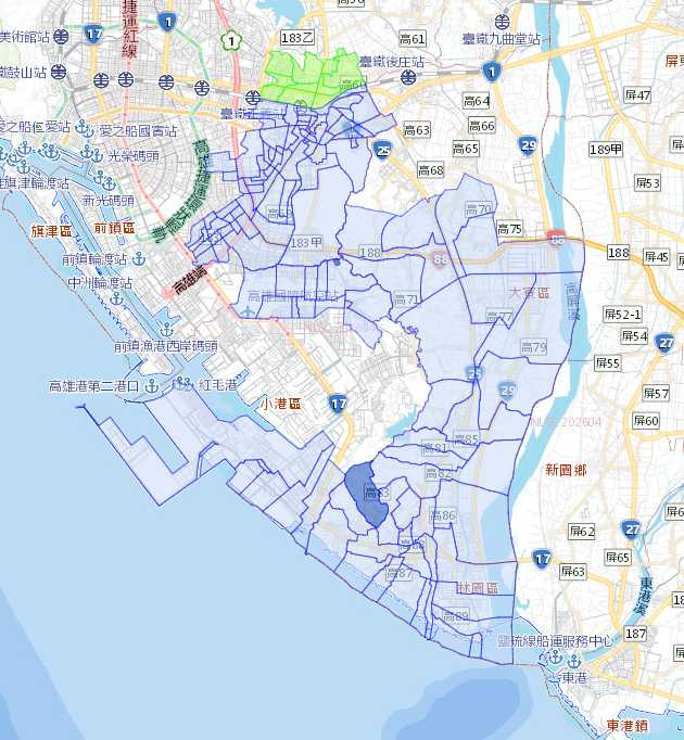 高雄市停水範圍。(圖/翻攝自台灣自來水公司官網)
