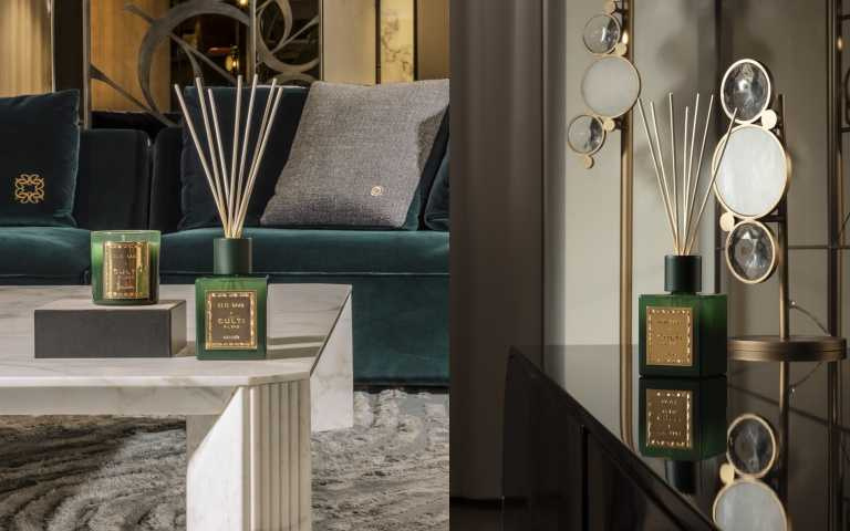 CULTI MILANO × ELIE SAAB「GOLDEN」裝飾系列擴香 500ml / 4,500元、2700ml / 21,000元,香氛蠟燭 270g / 2,400元