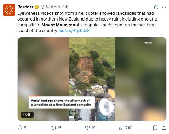 當地居民指出，土石流前曾聽見雷鳴巨響與樹木斷裂聲。（圖／翻攝自X，@Reuters）