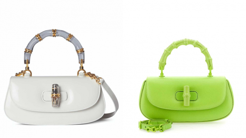 GUCCI 白色Bamboo手提包／165,400元，蘋果綠Bamboo手提包／133,900元（圖／品牌提供）