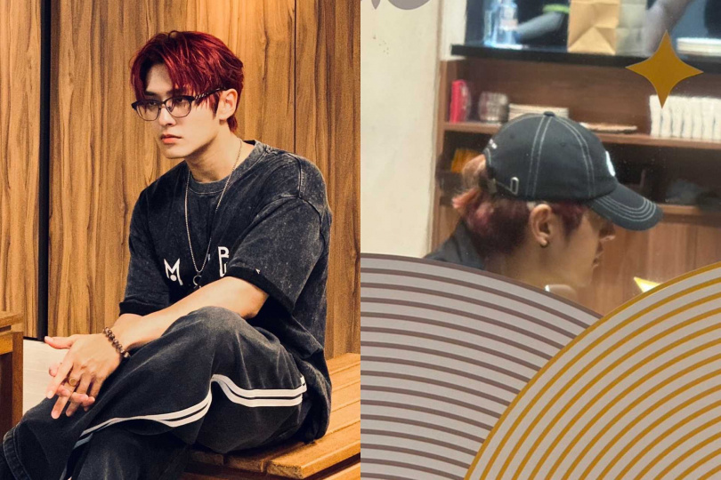 李承隆吃飯時穿著低調，但一頭紅髮相當顯眼。（圖／翻攝自李承隆IG、讀者提供）