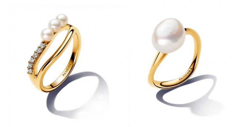 Pandora 珍珠流線雙圈戒指／5,280元、巴洛克淡水珍珠戒指／4,680元（圖／品牌提供）