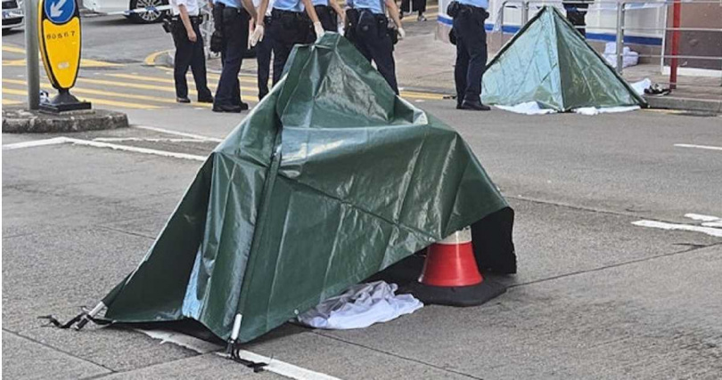 88歲香港知名武術指導唐佳23日驚爆從高處墜落，頭顱噴對街「身首異處」明顯死亡。（圖／翻攝自香港01）