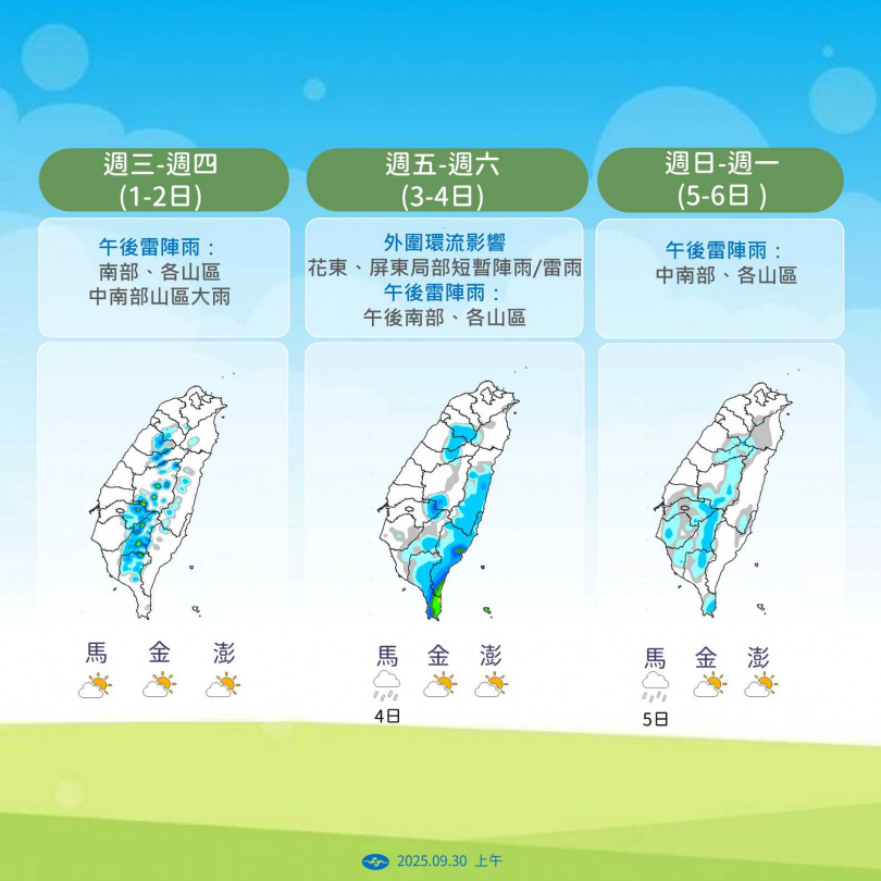 未來各地降雨趨勢。（圖／氣象署提供）