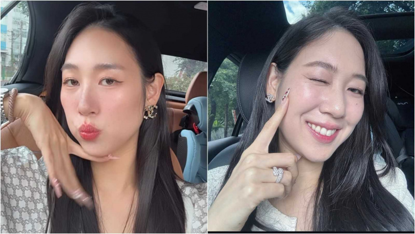 鄭雅勻兩年前復出時,依舊全身名牌、開豪車,更被發現手上的鑽戒要價170萬。(圖/翻攝鄭雅勻社群)