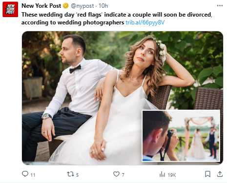 婚禮當天不僅是愛情見證,夫妻互動方式也成了專家眼中的觀察指標。(圖/翻攝自X,@nypost)