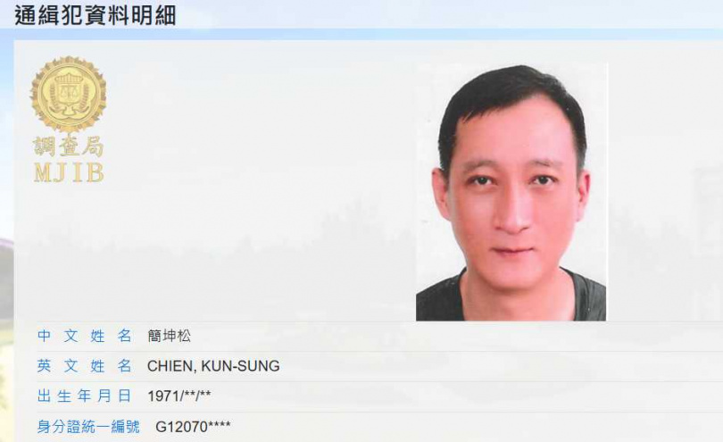 簡坤松為外逃通緝犯。(圖/翻攝外逃通緝犯查詢系統)