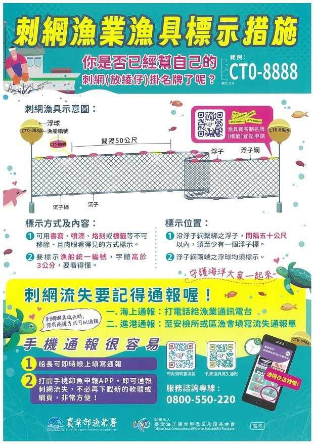 高雄市政府海洋局推動「刺網漁具實名制」，建立網具源頭管理及流失通報機制，落實責任制漁業，守護海洋環境永續。(圖片提供／高雄市政府海洋局)