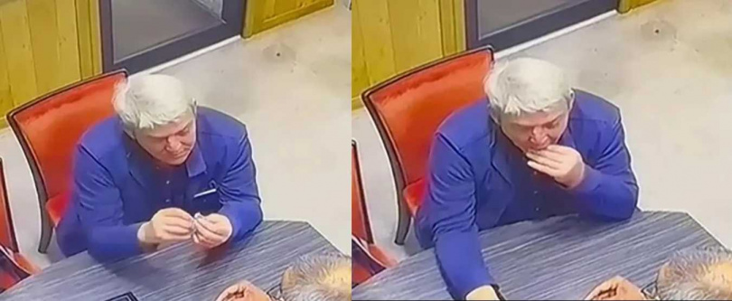 假裝顧客的小偷試戴鑽戒到吞下肚的畫面,全被店內監視器捕捉。(圖/翻攝自X/The Sun)