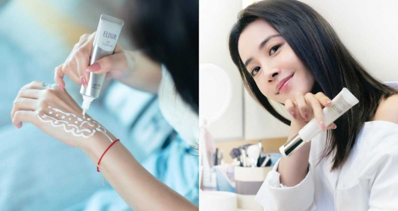 Jolin分享自己保養秘訣就是這支全新升級「膠原彈潤多效美肌乳 #小金管」，除了臉部，Jolin也私心喜歡運用於手部保養，補足滿滿的膠原蛋白保養與超強防曬力，質地超輕盈、不黏膩。（圖／品牌提供）