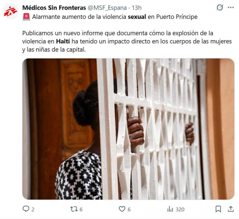 海地首都約九成地區遭黑幫勢力控制，治安情勢極度惡化。（圖／翻攝自X，@MSF_Espana）