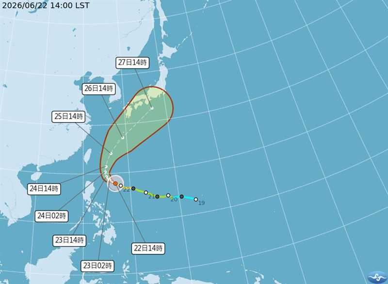 氣象署表示,米克拉目前受太平洋高壓導引,持續往西北方向移動。(圖/氣象署)