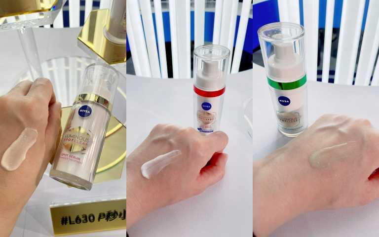 小金管LUMINOUS630® 淡斑煥白精華#L630 P秒小金管30ml/990元;小紅管LUMINOUS630® 淡斑Q彈精華#L630電啵小紅管 30ml/990元;小綠管LUMINOUS630® 淡斑煥膚精華 #L630 嫩皮小綠管30ml/990元。(圖/黃筱婷攝影、品牌提供)