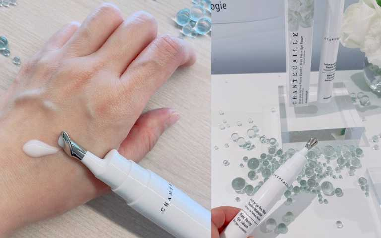 陶瓷按摩頭設計搭配輕盈水感質地,針對黑眼圈與暗沉眼周,幫助提亮同時舒緩。香緹卡 雪牡丹臻白透亮眼部精華15ml/8,700元(圖/黃筱婷攝影)