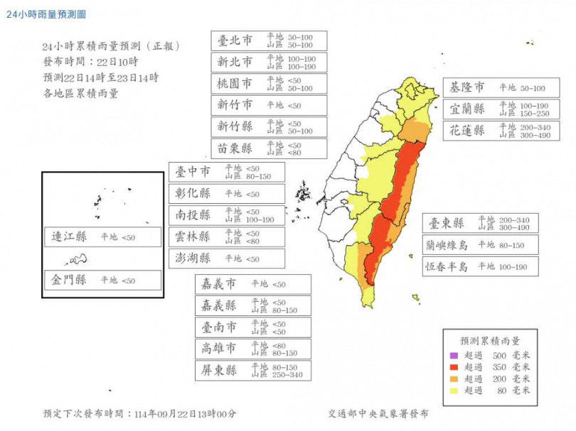 氣象署雨量預測。(圖/中央氣象署)