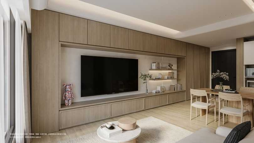 白樓2璞域ALL IN ONE全室裝修，包含全室天花板、電視牆、鞋櫃、臥室衣櫃、床頭背板及冷氣室內外機，從設計到施工一次整合。讓低總價小成本，也能入手高質感大未來！（圖片提供／白樓2璞域）