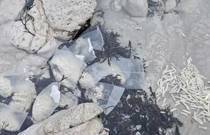 大批食品與包裝品因貨櫃落海沖上岸，英國海岸防衛隊已派機巡查周邊海域。