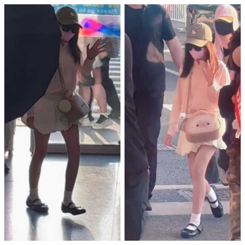 Hathaway戴著Hello Kitty帽子現身機場，面對鏡頭大方揮手，被網友狂讚「根本小昆凌」。（圖／翻攝自微博）