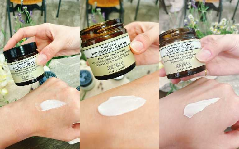 Neal’s Yard Remedies 尼爾氏繁縷修護霜 60ml/850元；Neal’s Yard Remedies 尼爾氏薰衣草蘆薈涼感霜 60ml/ 850元；Neal’s Yard Remedies尼爾氏金盞花舒緩霜 60ml/850元（圖／黃筱婷攝）
