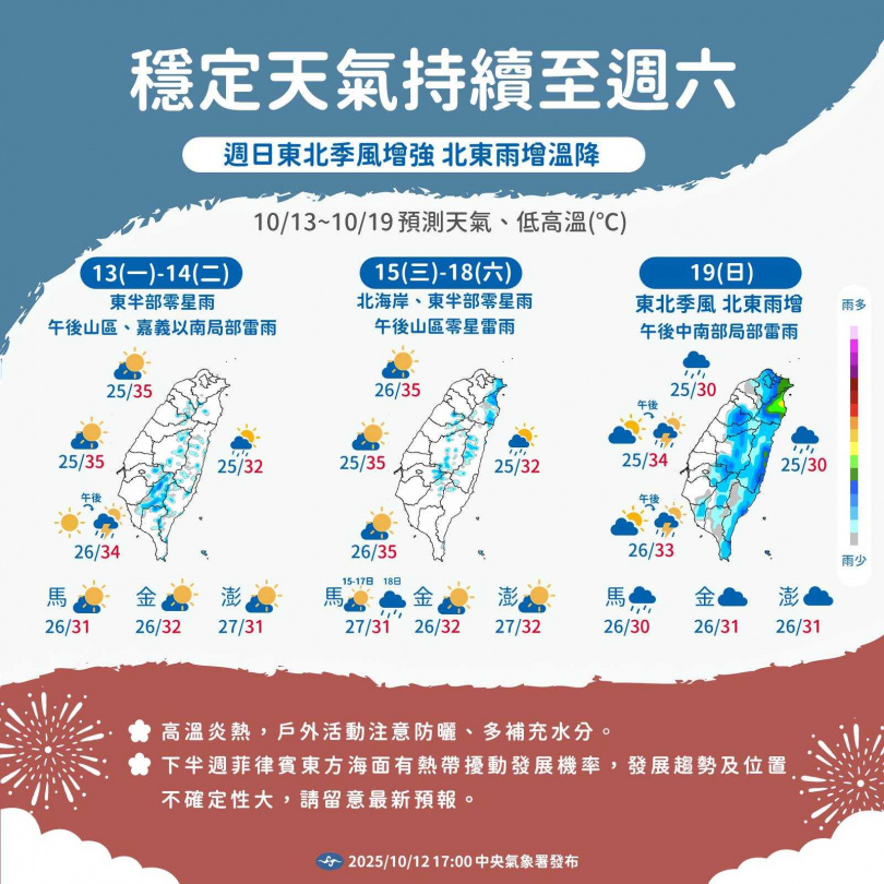 本週天氣概況。（圖／中央氣象署）