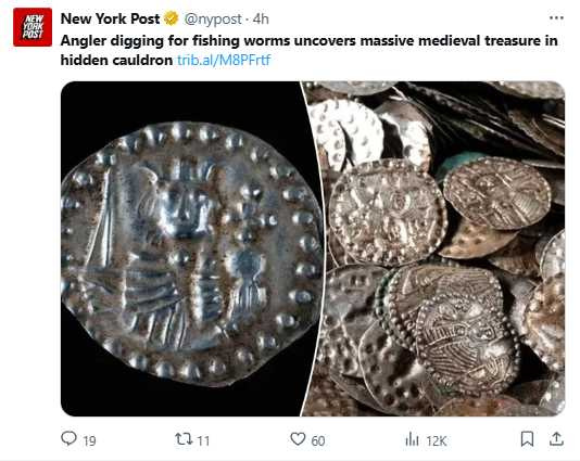 部分銀幣鑄有主教持牧杖圖樣,被認為為中世紀歐洲的「主教幣」,極具歷史意義。(圖翻攝自X,@nypost)