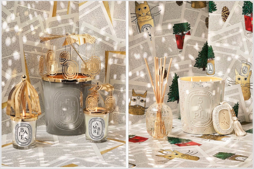 陶瓷燭台、金色托盤、玻璃吊飾與松果紙鎮等皆以金色星光細節打造,成為今年香氛控的夢幻收藏。Diptyque 節慶精品裝飾系列(圖/品牌提供)Maison Francis Kurkdjian:雪白冷杉 × 節慶香氛的純粹之美