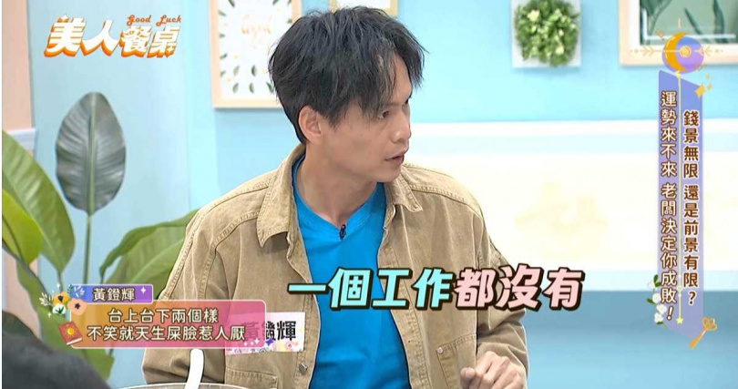 黃鐙輝透露因為「天生臭臉」,去年底到今年初整整半年時間,自己都處於失業狀態。(圖/東森超視提供)