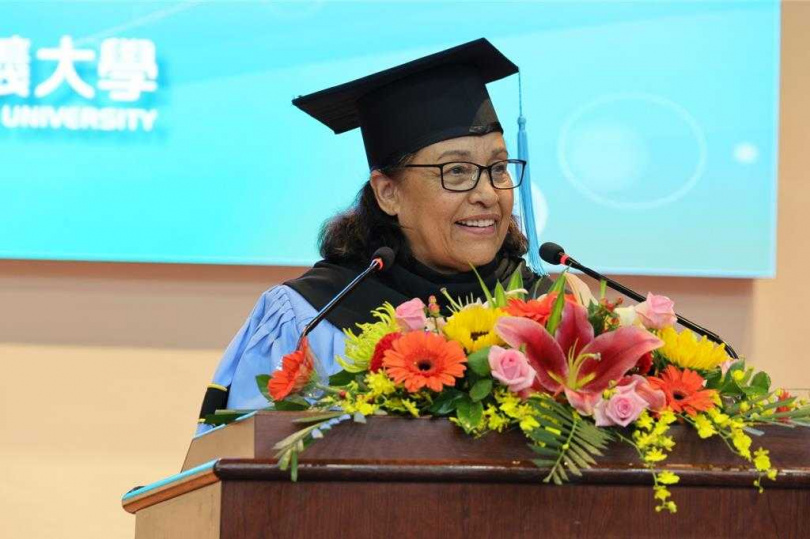 馬紹爾群島共和國總統希爾達·凱西·海妮致詞。（圖／翻攝畫面）