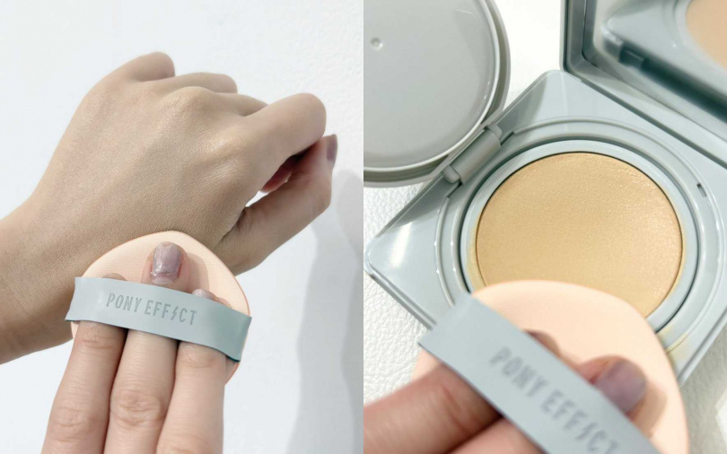 特別為網紗型氣墊量身訂製的雲朵粉撲，每次沾粉量都能均勻細緻。（圖／吳雅鈴攝）