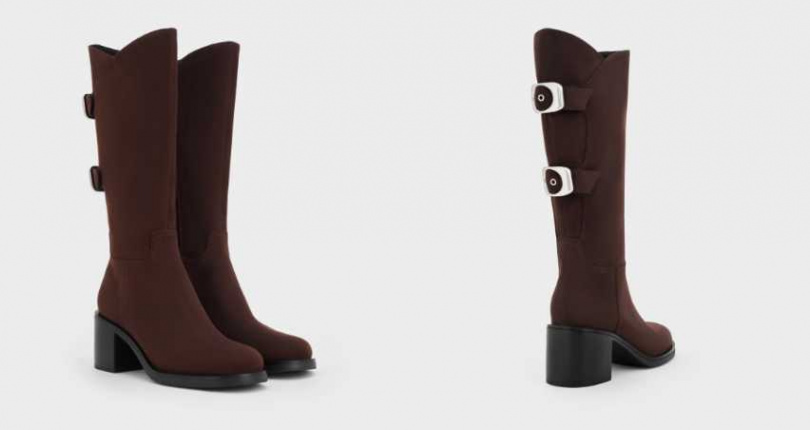 CHARLES & KEITH Masei 釦環V字長靴 (深咖啡色) /3,590元(圖/品牌提供)