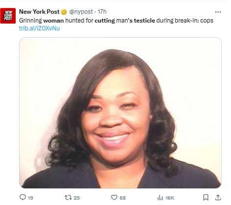笑容背後藏兇殘!珍妮塔霍平斯涉嫌持利器狠割男友睪丸,警方公布通緝照引發網友熱議。(圖/翻攝自X,@nypost)