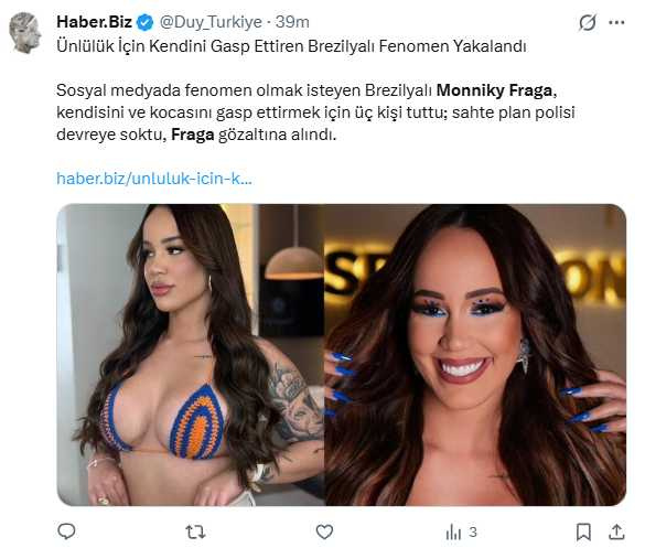 女網紅曾向粉絲描述遭綁架過程,引發大量關注與同情。(圖/翻攝自X,@Duy_Turkiye)