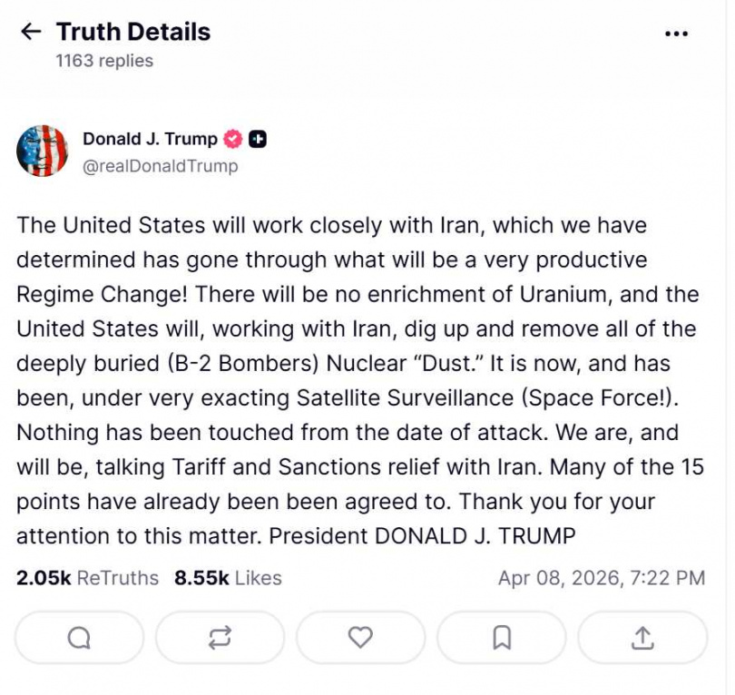 美伊互動升溫，政策同步施壓。（圖／翻攝自Truth，@realDonaldTrump）