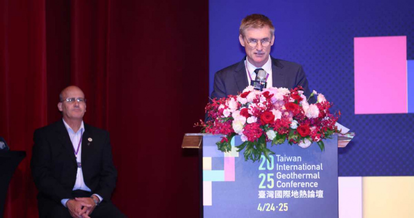 紐西蘭商工辦事處代表Mr.Chris Langley表示紐西蘭擁有超過70年地熱開發經驗，非常樂於與臺灣分享經驗，共創永續地熱發展（圖／經濟部提供）。