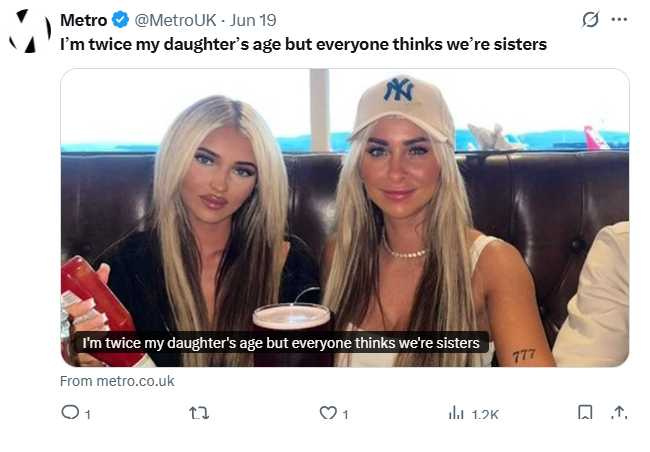 母女外出經常引起注目，眾人難以分辨誰是媽媽。（圖／翻攝自X）