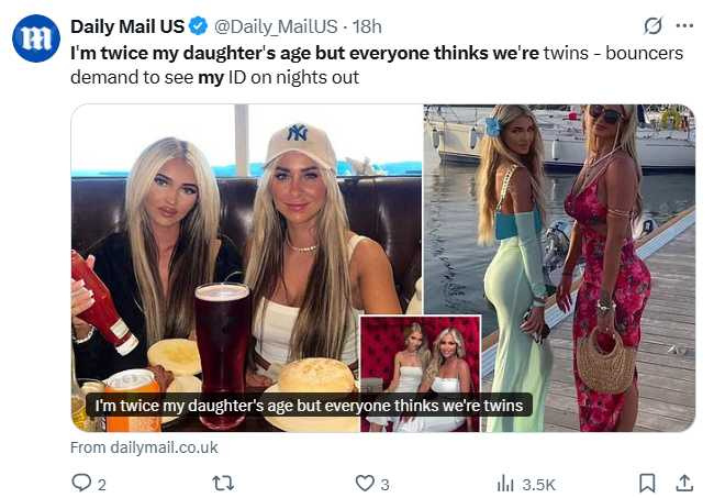 母女外出經常引起注目，眾人難以分辨誰是媽媽。（圖／翻攝自X）