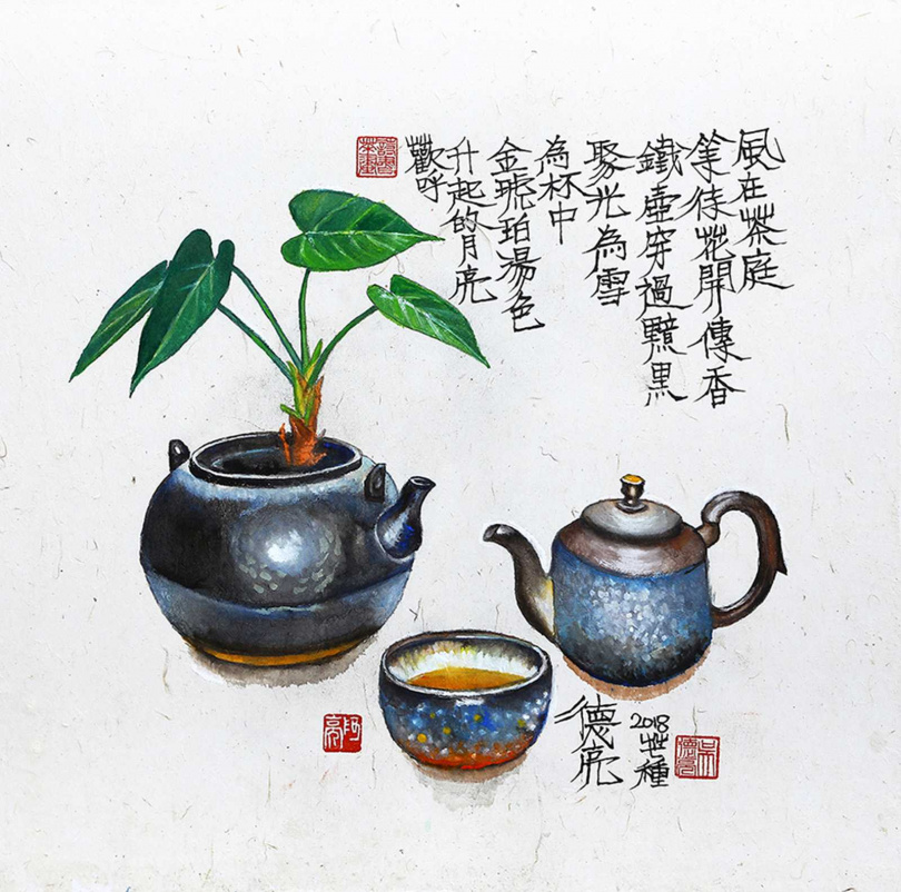 吳德亮茶票詩畫作品「破黑而出」。（圖／吳德亮攝）