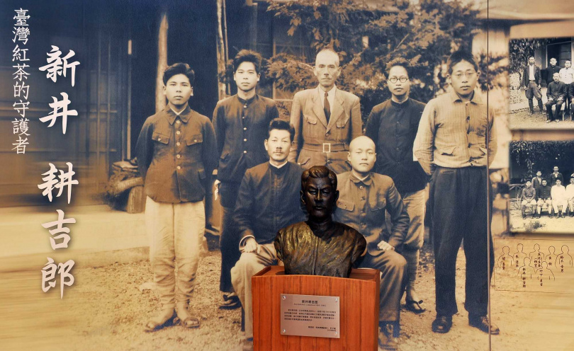 日本人新井耕吉郎終其一生都在為台灣紅茶的研發而努力，奇美集團創辦人許文龍特別為他雕塑銅像供現代茶人瞻仰。（圖／吳德亮翻拍）