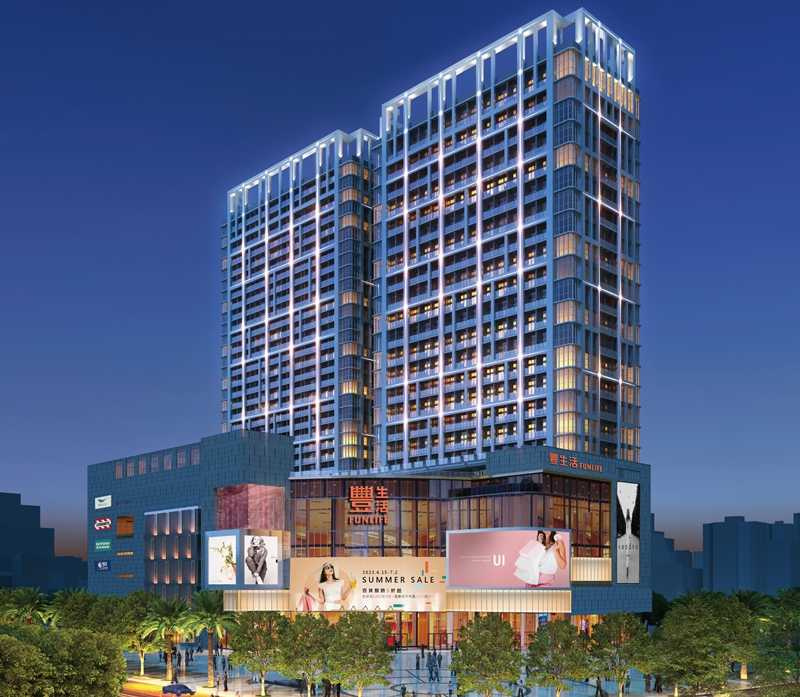 去年最大筆的商用不動產交易為豐邑集團「FUNLIFE豐生活購物中心」,該商場目前正在加緊趕工,預計今年底開幕,外觀3D示意圖搶先曝光。(圖/豐邑提供)