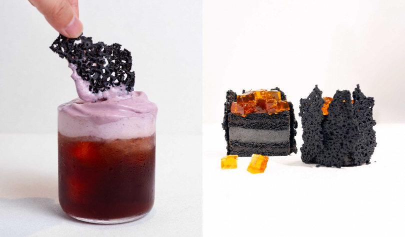 小小樹食美術館店推出展覽限定的甜點「浮影」(右)、飲品「南國博士」。(圖/勤美術館提供)