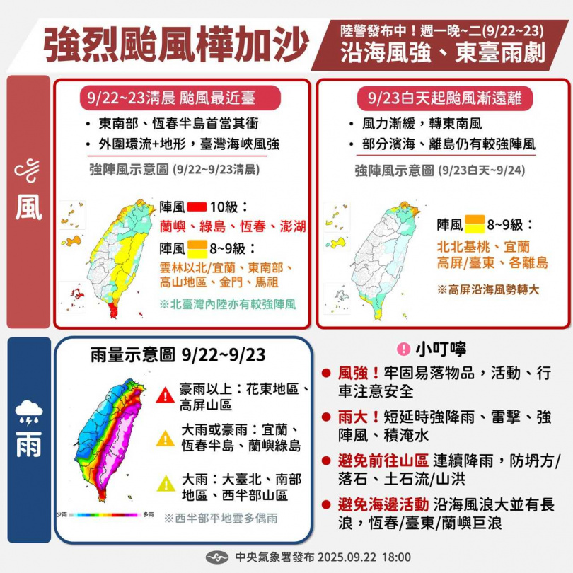 強烈颱風「樺加沙」持續影響台灣天氣。（圖／氣象署提供）