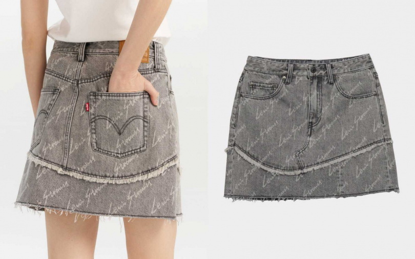 Levi’s®女款牛仔短裙／3,290元　滿版logo設計和拼接剪裁，讓牛仔裙不無聊。（圖／品牌提供）