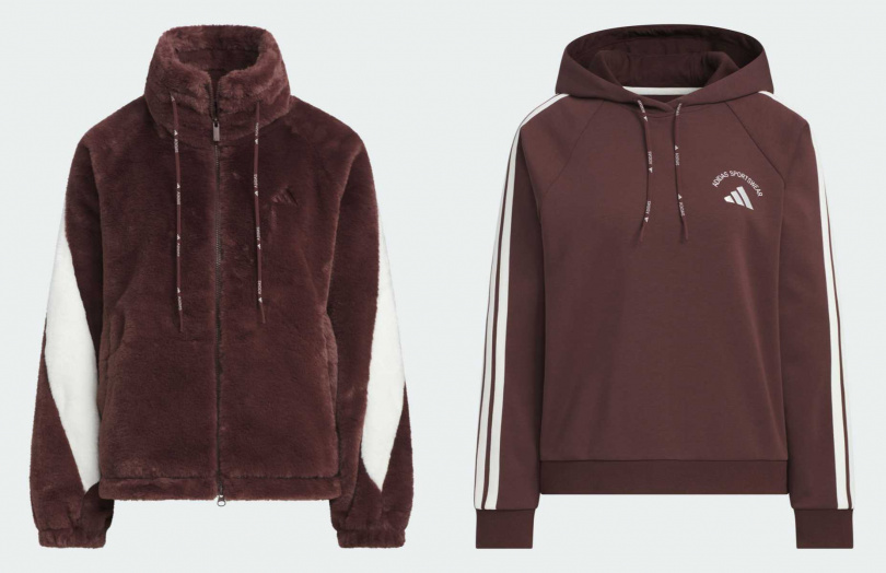adidas毛料運動外套/4,290元,連帽長袖上/2,890元(圖/品牌提供)