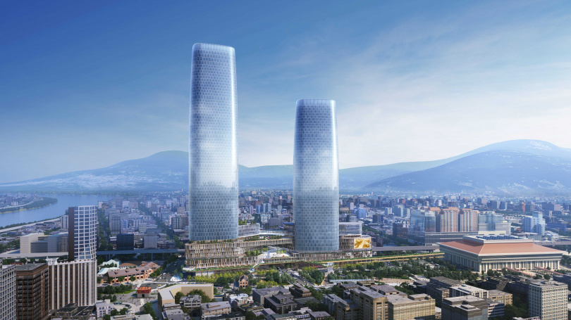 位於台北車站旁的「台北雙星大樓」，預計2027年完工，2棟摩天大樓分別規劃70層、53層樓，未來將成為全台第2高樓。（圖／台北雙星提供）