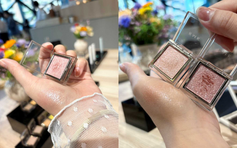 先單擦RMK無拘單色眼影#16，再疊擦上#17，讓雙眸散發bling bling的玫瑰色光芒感。（圖／吳雅鈴攝）