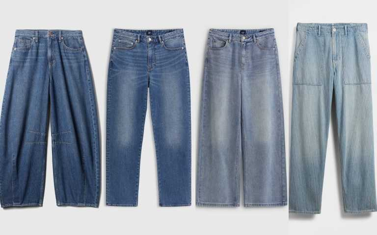 Gap 高腰馬蹄牛仔褲(女) / 2,299元、直筒牛仔褲(男) / 1,999元、寬管牛仔褲(女)/1,999元、寬鬆條紋牛仔褲(男) / 1,999元(圖/品牌提供)