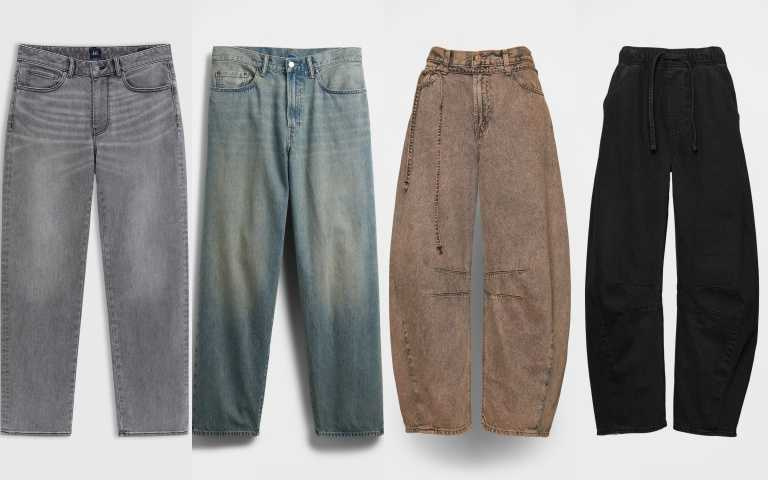 Gap 直筒牛仔褲(男) / 1,999元、寬鬆條紋牛仔褲(男) / 1,999元、高腰馬蹄褲(女) / 2,299元、寬鬆馬蹄褲(女) / 2,299元(圖/品牌提供)