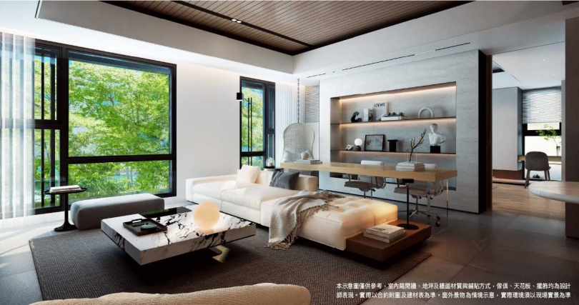 大面開窗引入自然綠意，營造寧靜而高雅的生活氛圍。（圖／業者提供）