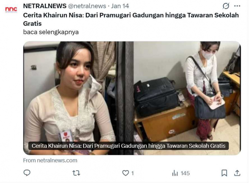 事件發生當日，旅客錄下凱倫妮莎身著空姐制服登機的過程並上傳至社群平台，影片迅速流傳，引發對航空安全與求職詐騙的關注。（圖／翻攝自X，@netralnews）