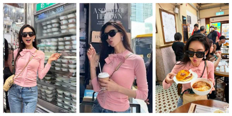 林志玲現身地鐵車廂無人發現，街頭逛吃畫面曝光。（圖／翻攝自林志玲小紅書）